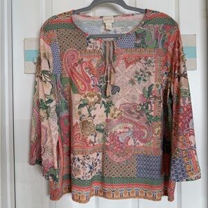 Chico’s Boho Tie Front Paisley Top Sz 2 (12)